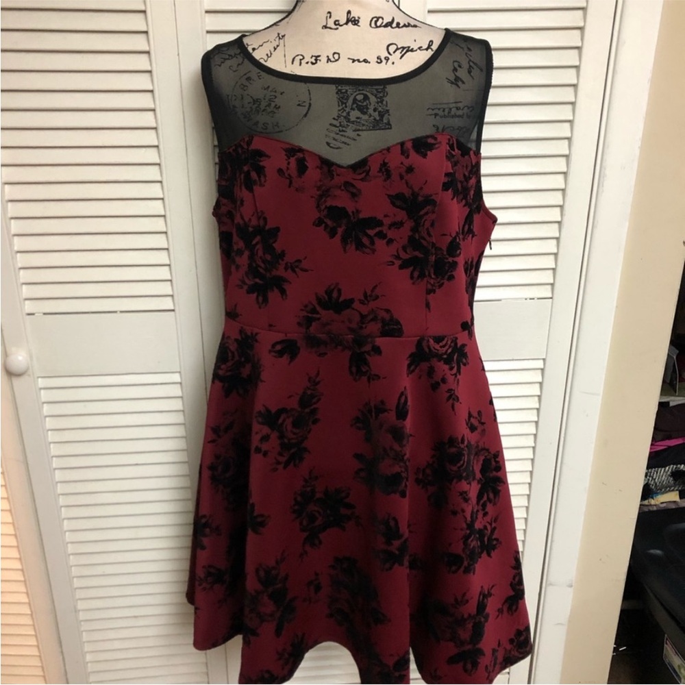 Trixxi Burgundy and Black Floral Dress